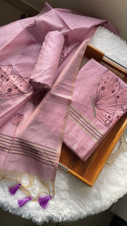 Butterfly Lavender Muga Cotton Unstitched Suit Set